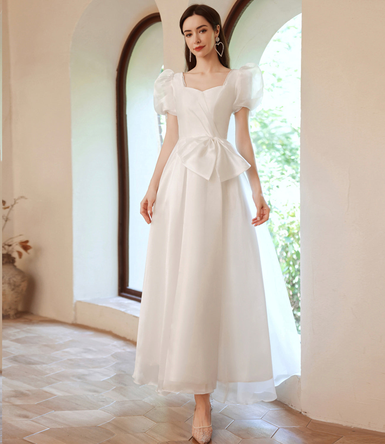Weißes Ballkleid aus Tüll in Teelänge Weißes Abendkleid 10143