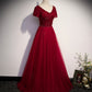 Burgundy tulle beads long ball gown dress formal dress  10141
