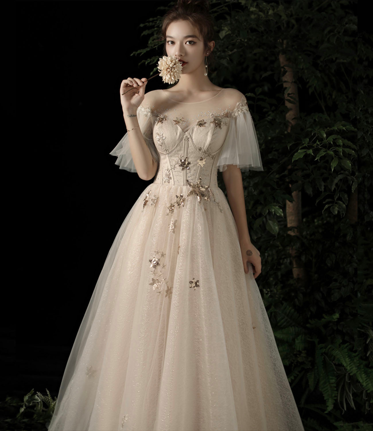 Süßes Tüll Pailletten langes Ballkleid Abendkleid 10196