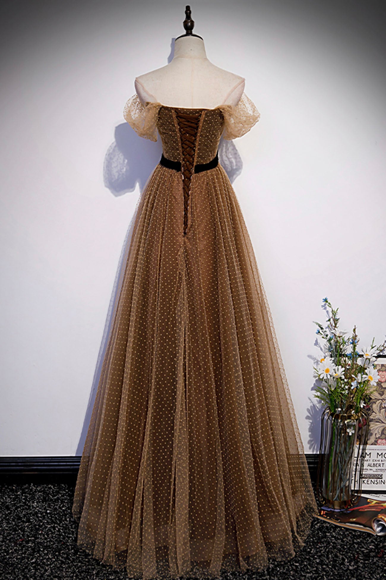 Robe de soirée longue en tulle mignonne Robe de soirée trapèze 10182