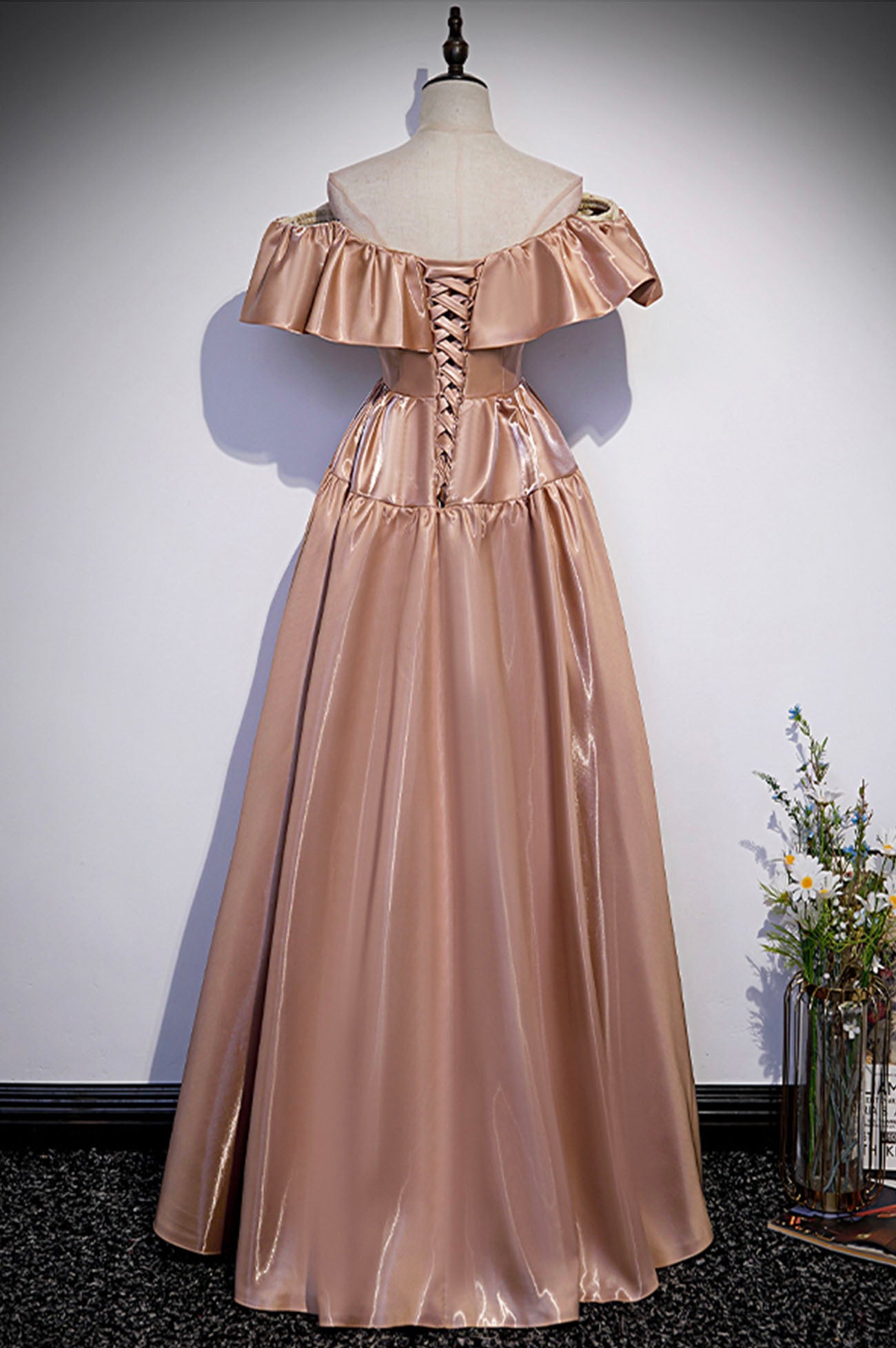 Robe de soirée longue en satin mignonne Robe de soirée trapèze 10179