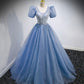 Robe de soirée longue en tulle bleu à paillettes 10159