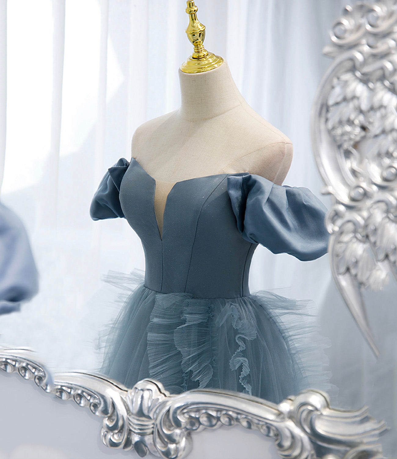 Blaues langes Ballkleid aus Tüll blaues Abendkleid 10151