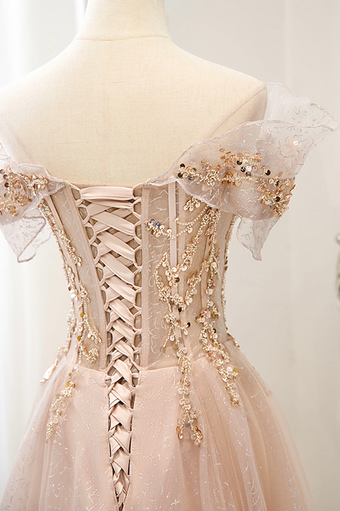 Rosa Tüll Pailletten langes Ballkleid Rosa Abendkleid 10173