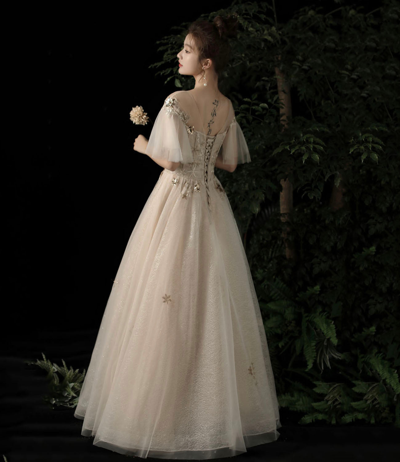 Süßes Tüll Pailletten langes Ballkleid Abendkleid 10196