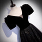 Langes Ballkleid aus schwarzem Samt-Tüll A-Linie Abendkleid 10106
