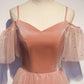 Robe de bal longue en tulle velours rose, robe de soirée rose 10079