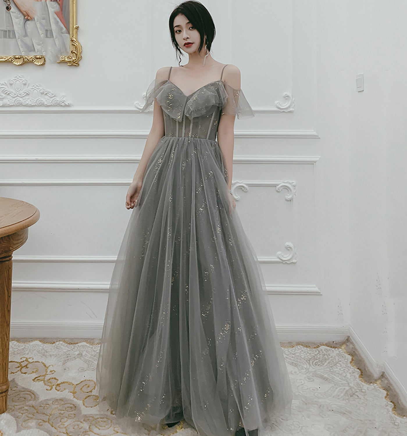 Süßes Tüll langes A-ine Ballkleid Abendkleid 10136