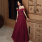 Burgund Spitzenperlen langes Ballkleid Abendkleid 10114