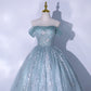 Robe de soirée longue en tulle bleu à paillettes 10062
