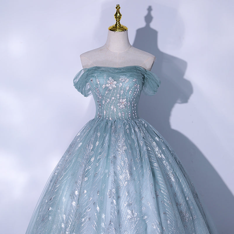Robe de soirée longue en tulle bleu à paillettes 10062