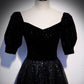 Black tulle long prom dress A line evening gown  10105