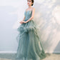 Green tulle lace long prom dress evening gown  10134