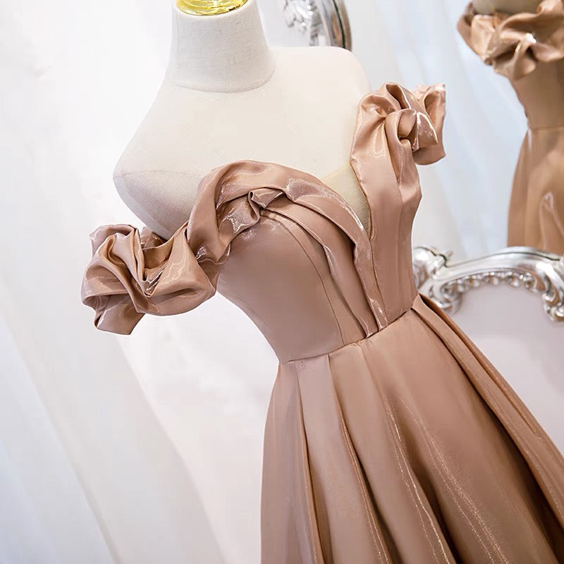 Cute satin long A line prom dress evening gown  10072
