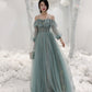 Cute tulle long A ine prom dress evening gown  10137