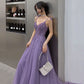 Lila Tüll Spitze langes Ballkleid A-Linie Abendkleid 10127