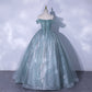 Robe de soirée longue en tulle bleu à paillettes 10062