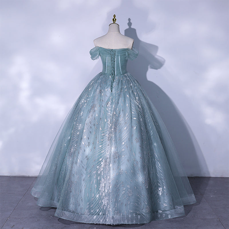 Robe de soirée longue en tulle bleu à paillettes 10062