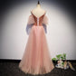 Robe de bal longue en tulle velours rose, robe de soirée rose 10079