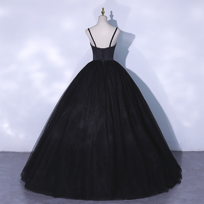 Black v neck tulle long ball gown dress formal dress  10065