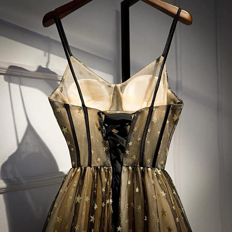 Süßes langes Ballkleid aus Tüll mit V-Ausschnitt und Sternen-Abendkleid 10089