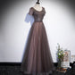 Shiny tulle beads long prom dress A line evening gown  10108