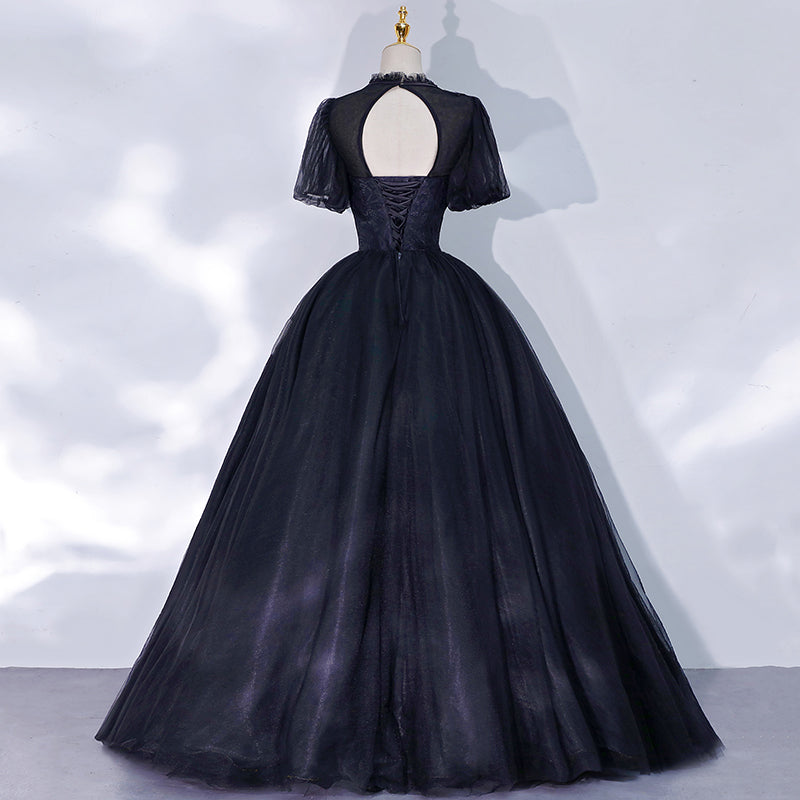 Black tulle lace long ball gown dress formal gown  10061