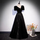 Langes Ballkleid aus schwarzem Samt-Tüll A-Linie Abendkleid 10106