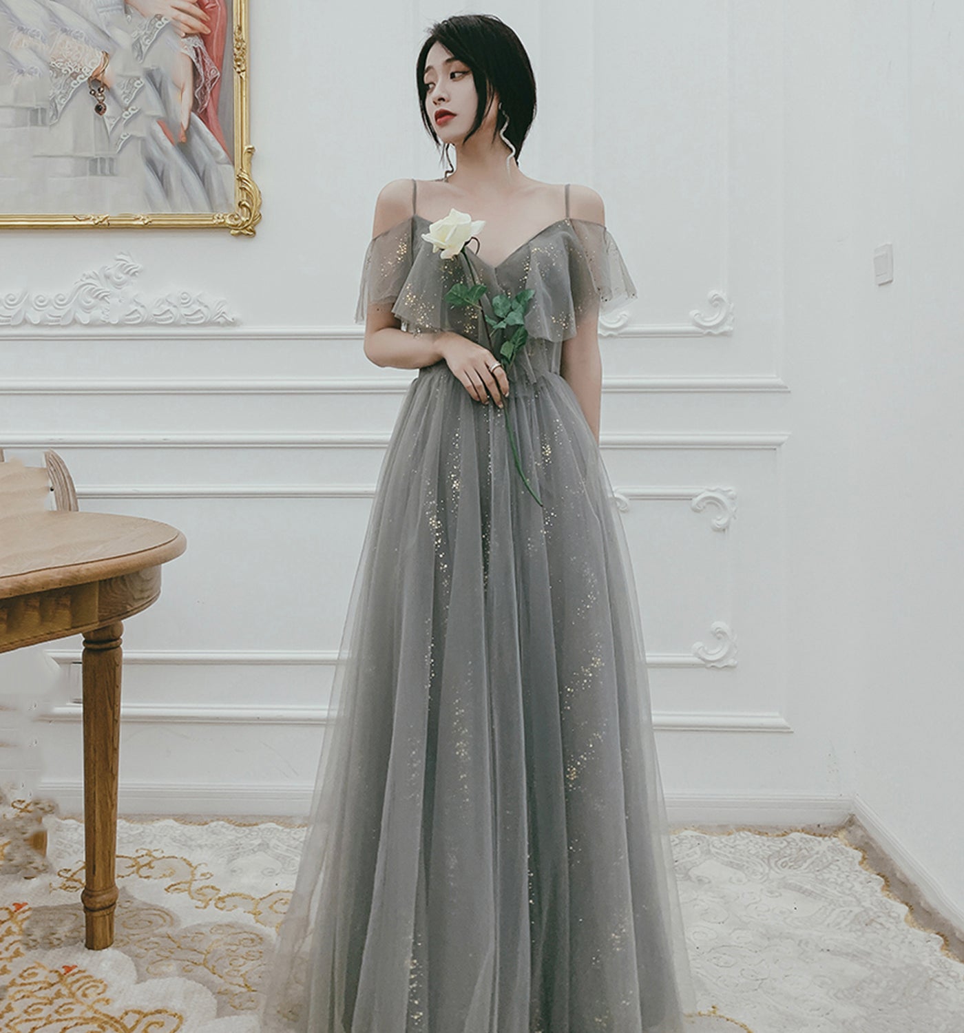Süßes Tüll langes A-ine Ballkleid Abendkleid 10136