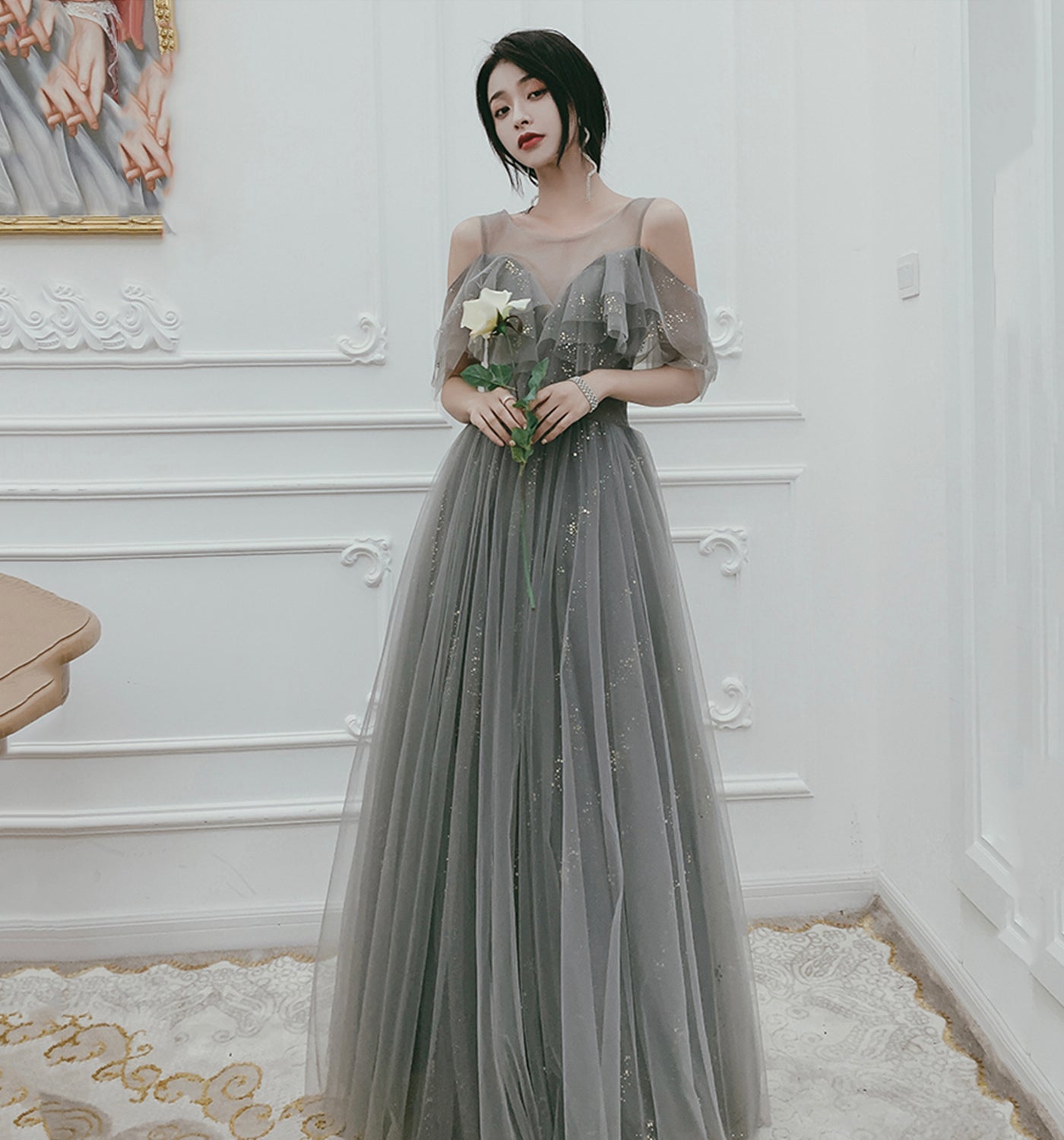Süßes Tüll langes A-ine Ballkleid Abendkleid 10136