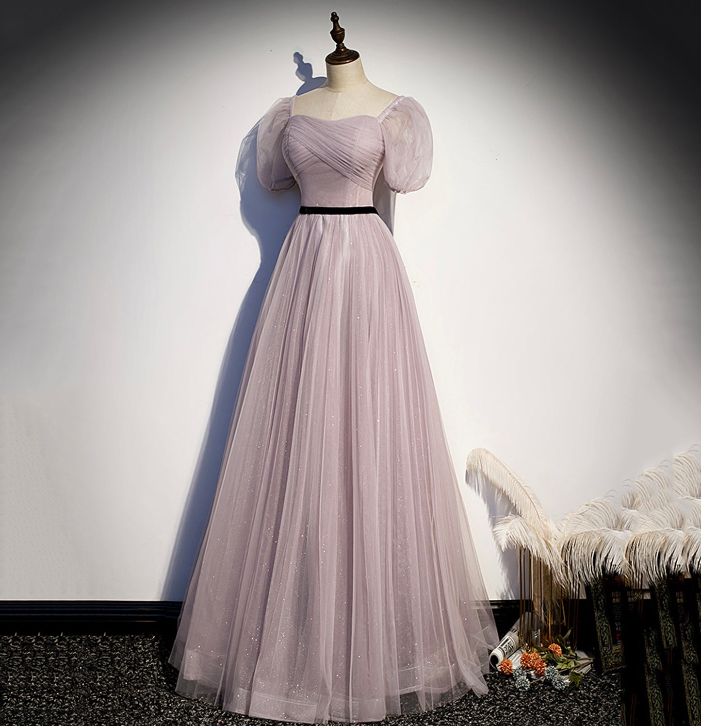 Cute tulle long A line prom dress evening gown  10039