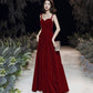 Red velvet long prom dress Simple evening gown  10115