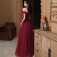 Burgund Spitzenperlen langes Ballkleid Abendkleid 10114