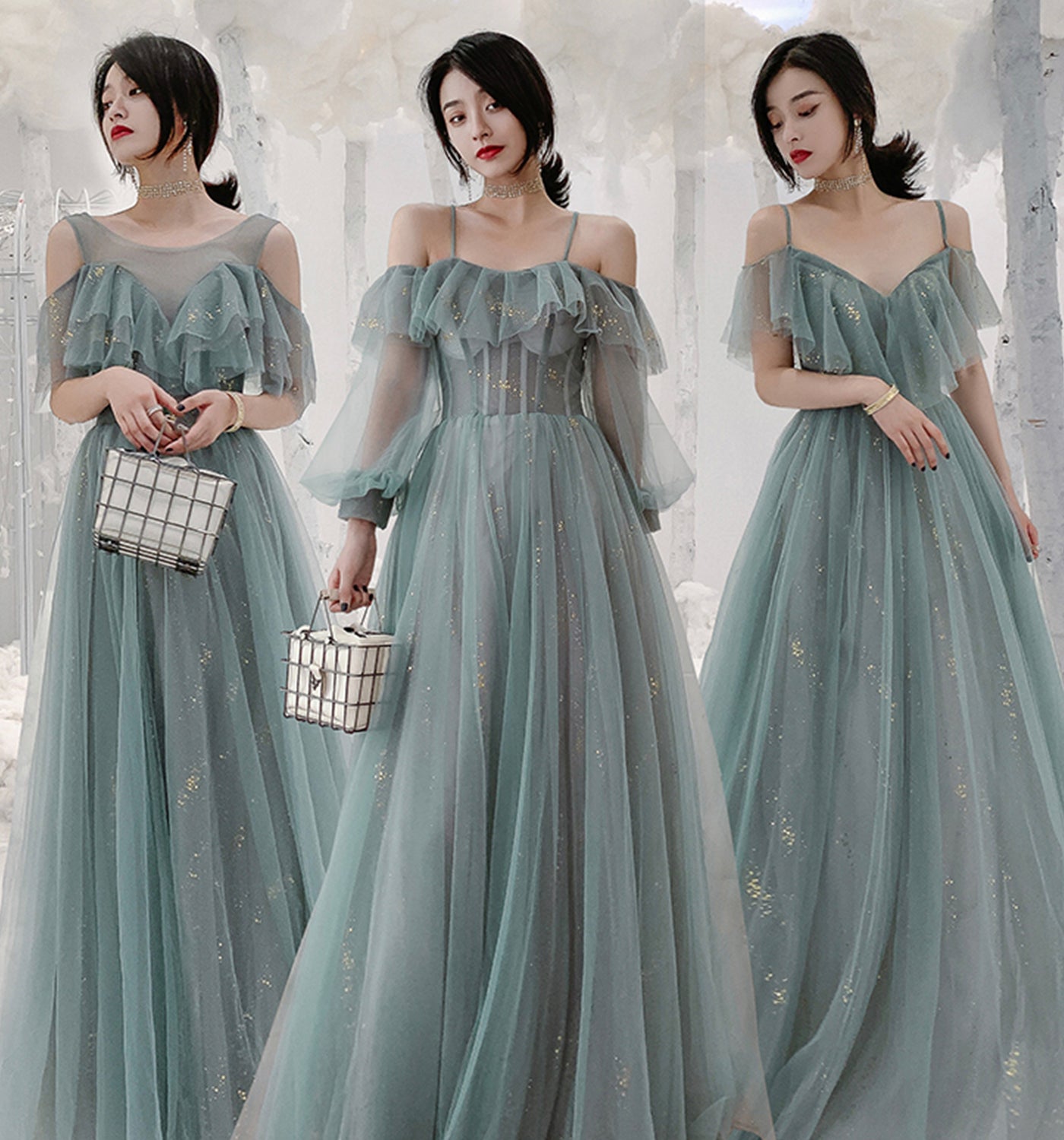 Cute tulle long A ine prom dress evening gown  10137