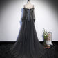 Langes Ballkleid aus grauer Tüllspitze A-Linie Abendkleid 10109