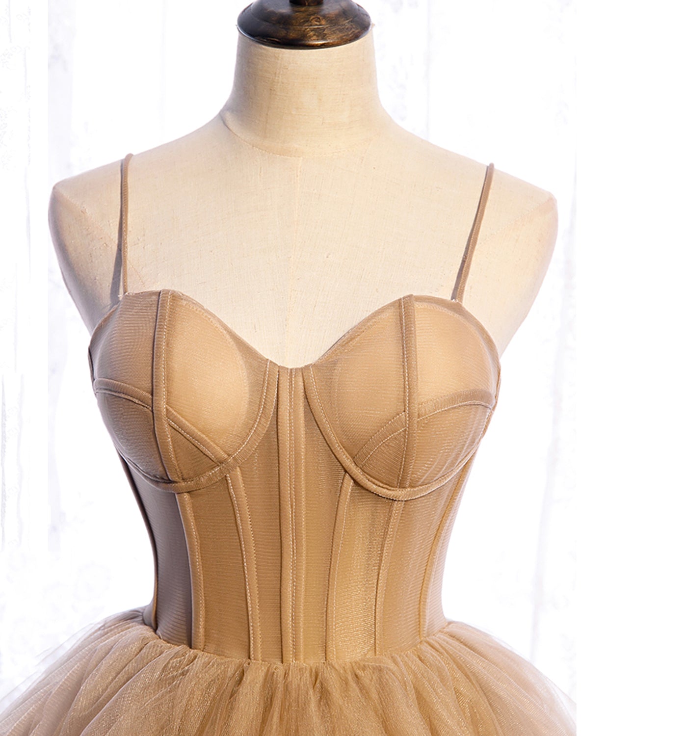 Cute tulle long A line prom dress A line evening gown  10010