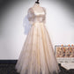 Champagner Tüll Pailletten langes Ballkleid Abendkleid 10004