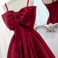 Burgundy satin long A line prom dress evening dress  8825