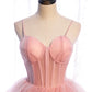 Robe de soirée longue en tulle rose Robe de soirée trapèze 10012