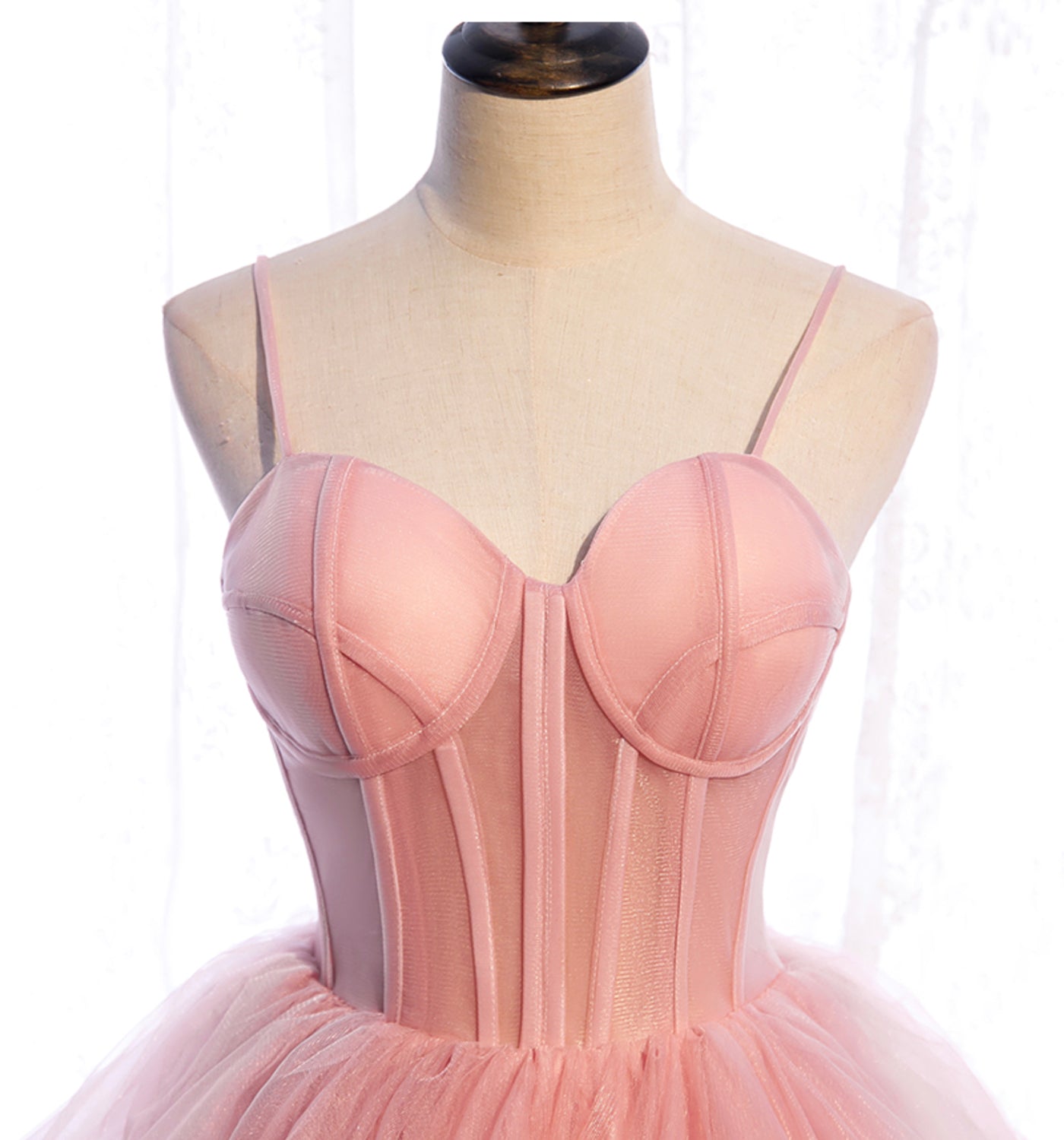 Robe de soirée longue en tulle rose Robe de soirée trapèze 10012