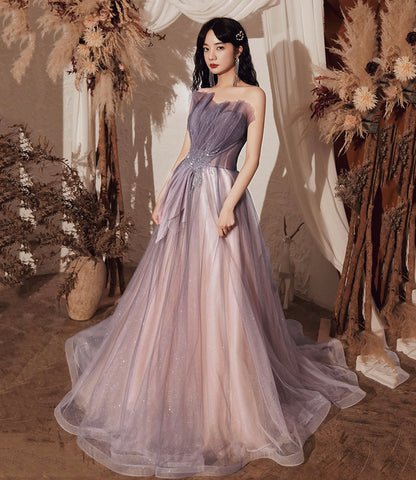 Robe de soirée longue en tulle violet à paillettes 10648