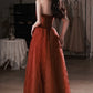 Robe de soirée longue en tulle satiné bordeaux Robe de soirée trapèze 10649