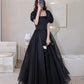 Robe de soirée longue en tulle noir Robe de soirée trapèze 10207