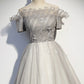 Langes Ballkleid aus silbernem Tüll, formelles Kleid 8598