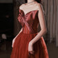 Robe de soirée longue en tulle satiné bordeaux Robe de soirée trapèze 10649