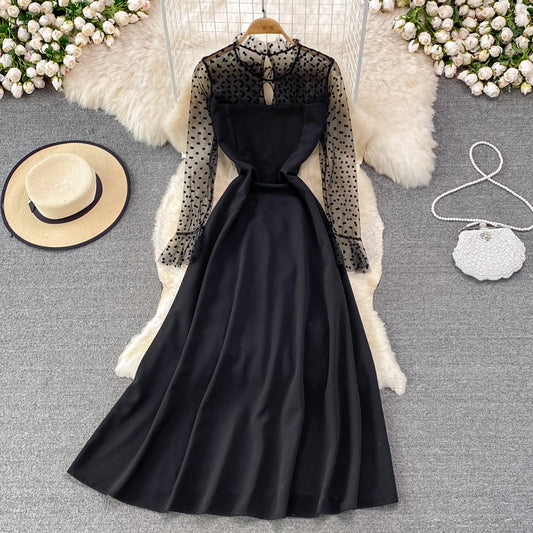 Elegantes langärmliges Kleid in A-Linie Durchsichtiges Kleid 10912