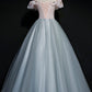 Graues Tüll-Spitzen-Ballkleid-Kleid, lang, formelles Kleid 8722