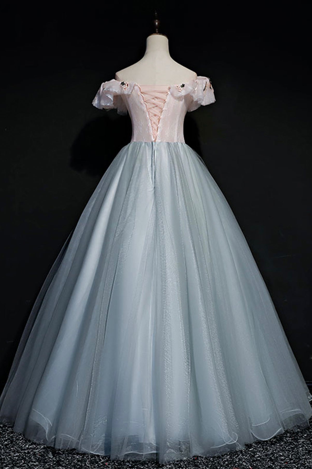 Graues Tüll-Spitzen-Ballkleid-Kleid, lang, formelles Kleid 8722
