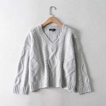 Temperament im neuen Stil, vielseitiger, lockerer, lässiger Oktett-Strickpullover mit V-Ausschnitt 7759
