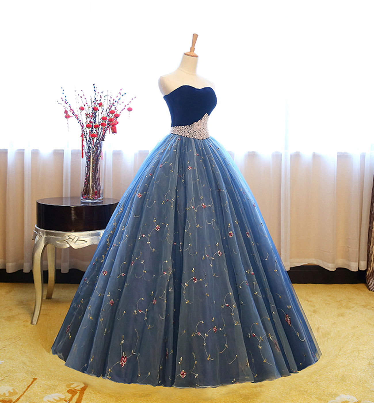 Blaues Tüll-Spitzen langes Ballkleid blaues Abendkleid 8622